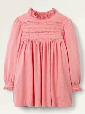 Mini Boden Pink Ruffle Smock Long Sleeve Dress Sz 8-9